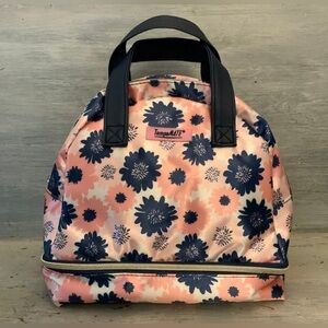 Tempa Mate Floral Satin Lunch Bag Tote with Insulated Bottom Pink Navy LN